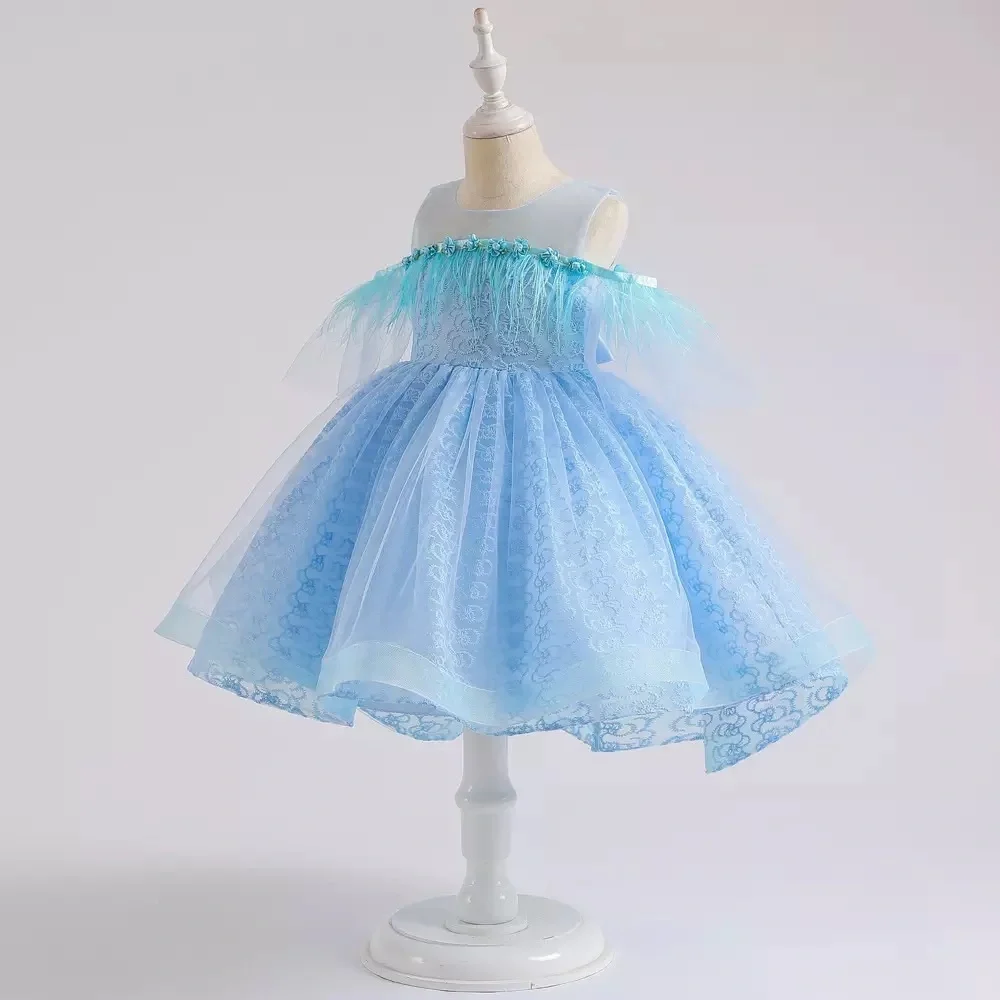 Luxury Luxury Embroidered Feather Princess Birthday Wedding Flower Dress 5046 - Picture 2 of 6